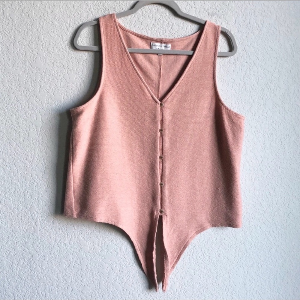 Madewell Texture and Thread Button Front Tie Tank Top Coral Pink Ribbed
